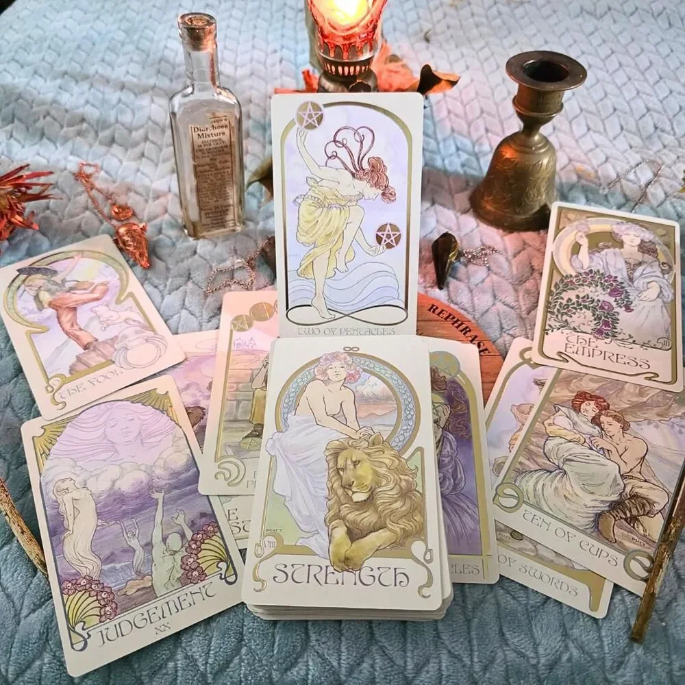Ethereal Visions Tarot Deck | Art Nouveau Gold Foil Cards with Guidebook